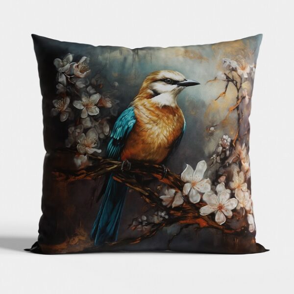Poszewka 40x40 cm Velvet Ptak Atos – Ciemnoturkusowa z Motywem Ptaków