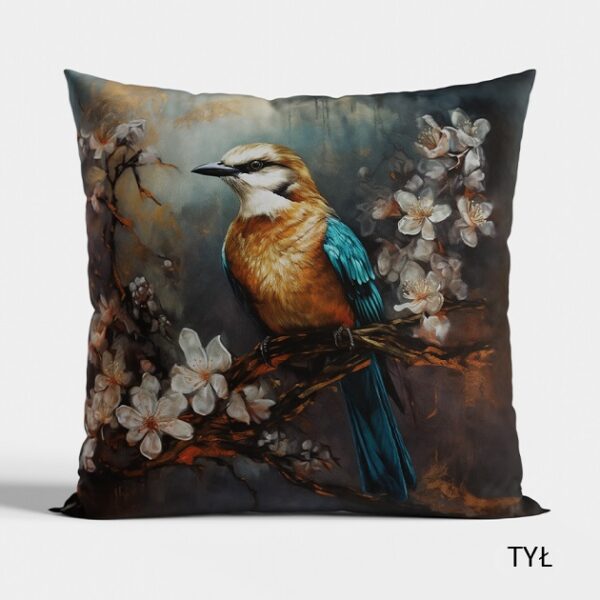 Poszewka 40x40 cm Velvet Ptak Atos – Ciemnoturkusowa z Motywem Ptaków - obrazek 2